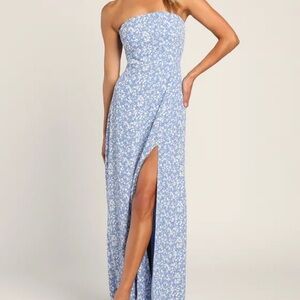 Lulu's Strapless Blue Floral Dress